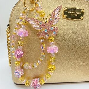 🩷 Luxury Bag/Phone Chain Charm/Keychain Pretty Light Pink Rhinestone Butterfly